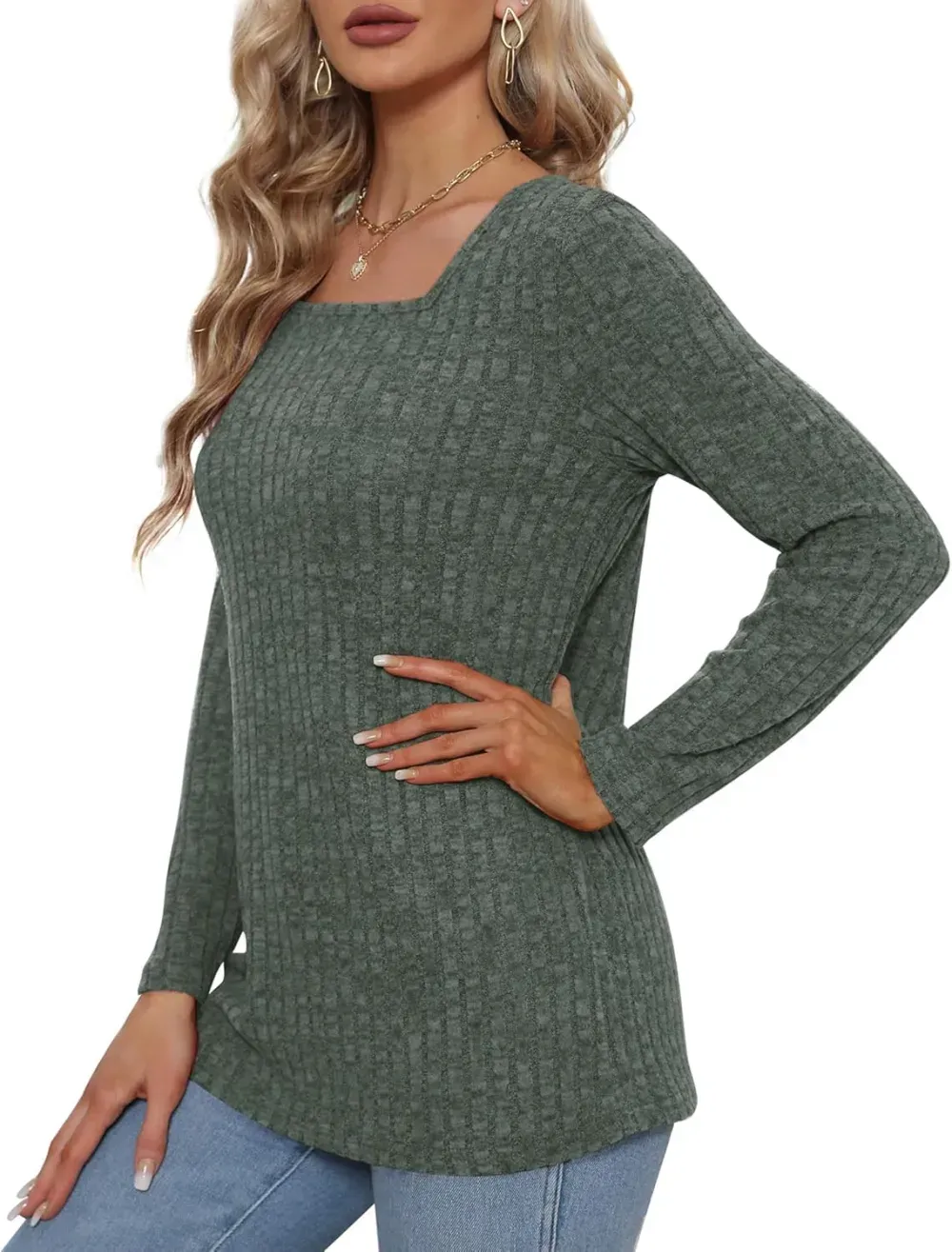 OFEEFAN Long Sleeve Shirts for Women Lightweight Crew Neck Casual Tunic Tops