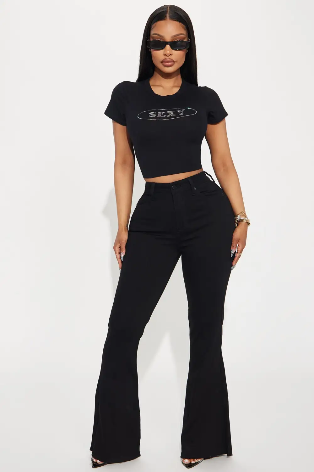 Watch And Learn Stretch Flare Jeans - Black