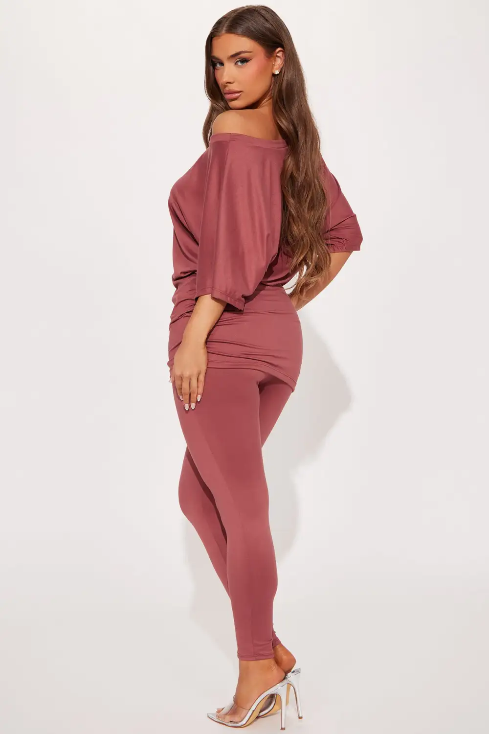 Camila Short Sleeve Legging Set - Marsala