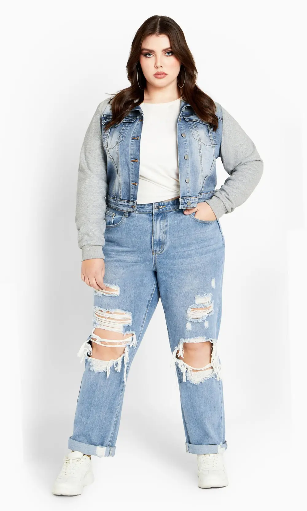 Evans Blue & Grey Cropped Denim Jacket