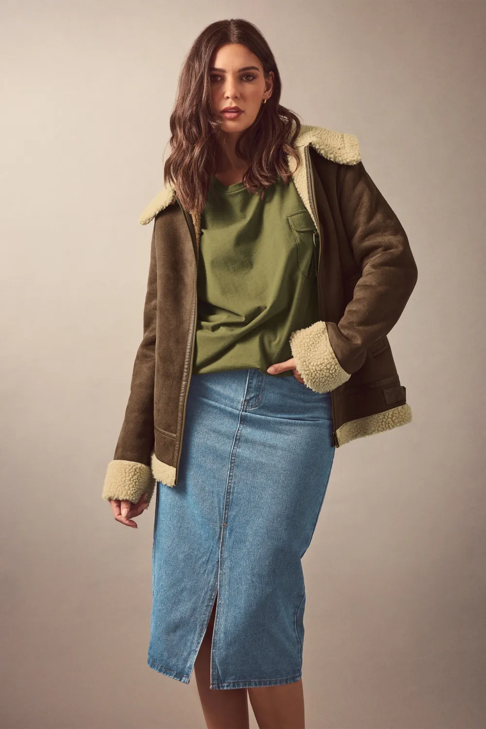 LTS Tall Brown Teddy Aviator Jacket