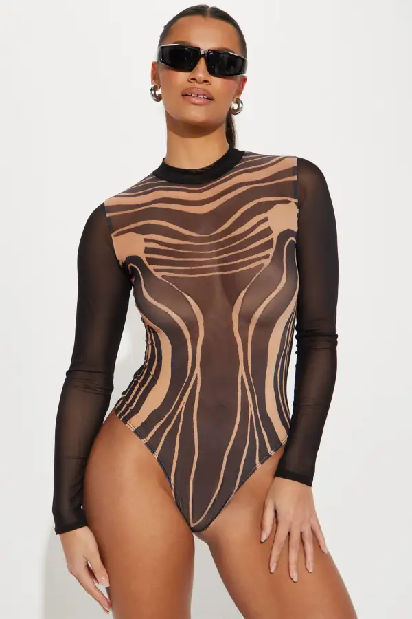 Your Attention Mesh Bodysuit - Black/combo