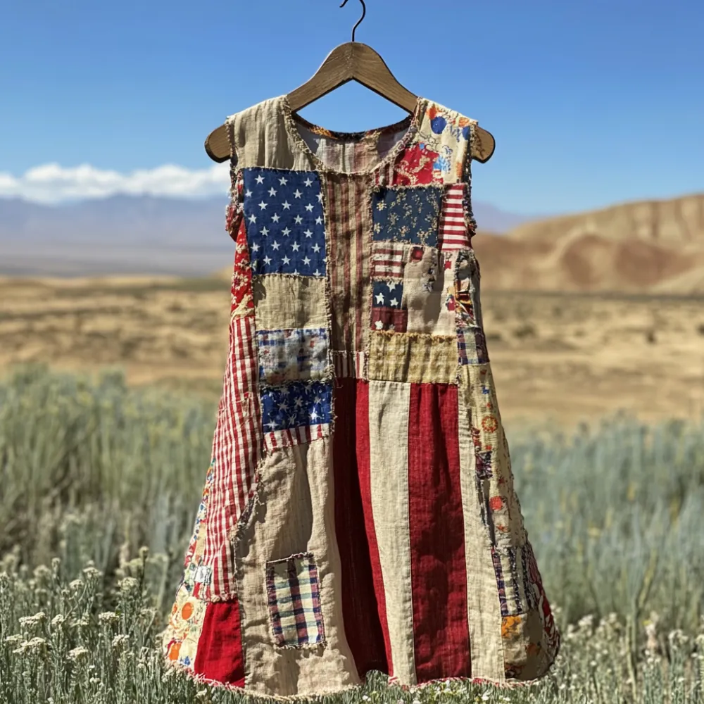 Women's Retro Independence Day Flag Check Design Short Dress