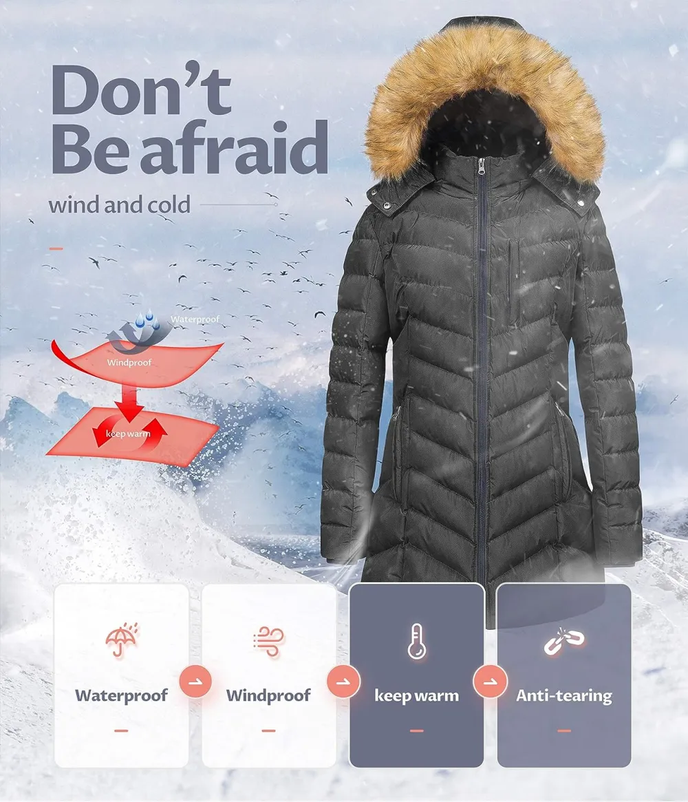 US Women's Winter Hooded Coat Waterproof Warm Long Puffer Jacket Parka