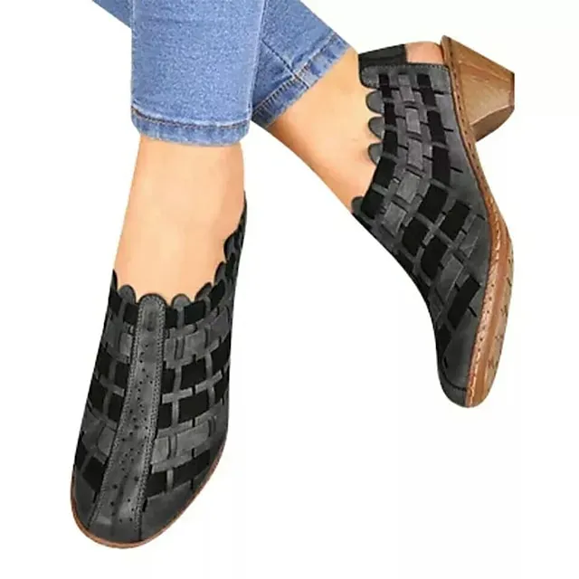 Women's Boots Plus Size Sandals Boots Summer Boots Outdoor Daily Booties Ankle Boots Winter Cone Heel Round Toe Casual Walking Shoes PU Leather Loafer Elastic Band Color Block Almond Black White