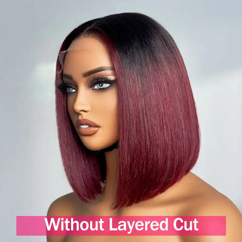Sterly 1B/99J Burgundy Ombre 13x6 Lace Front Wig Straight Human Hair Bob Wigs for Black Women