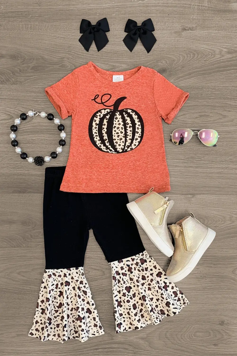 Rust Cheetah Pumpkin Bell Bottom Set
