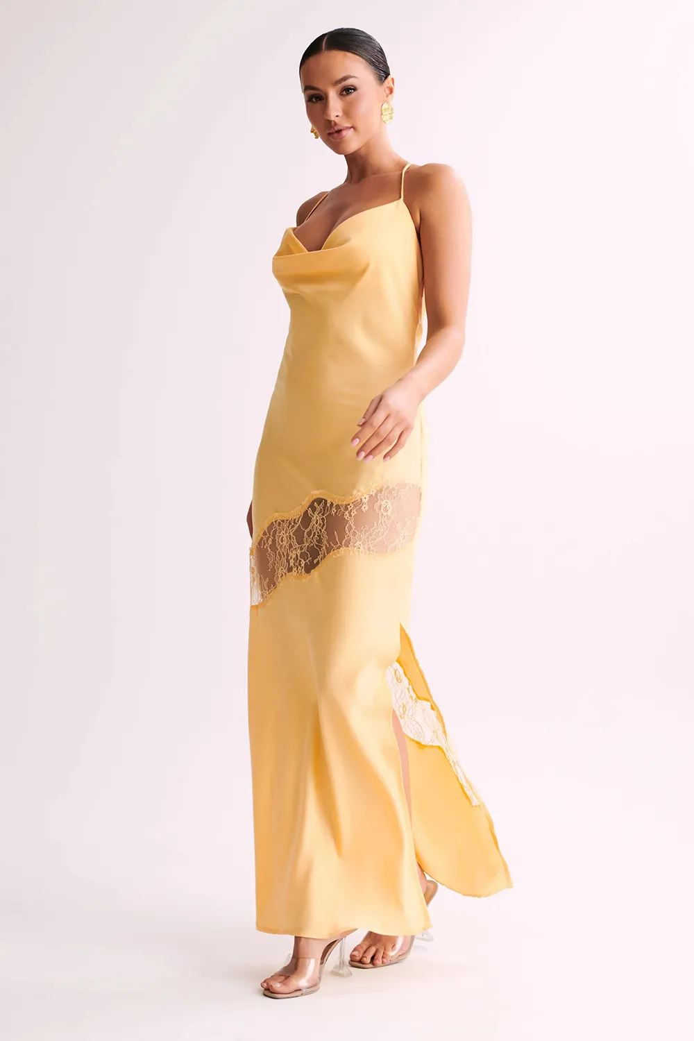 Lace Detail Satin Maxi Dress