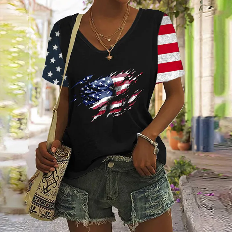 Women's Vintage Independence Dayflag Print T-shirt