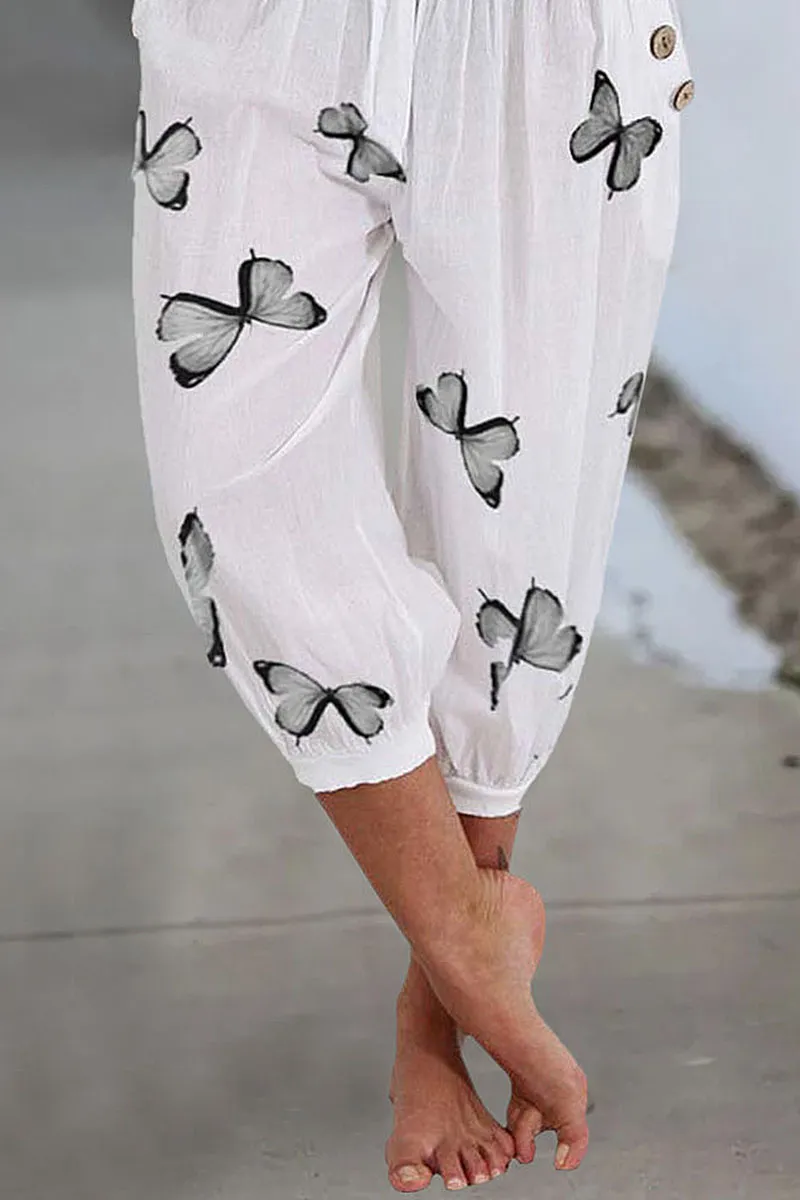 Butterfly Print Pocket Side Capris Pants