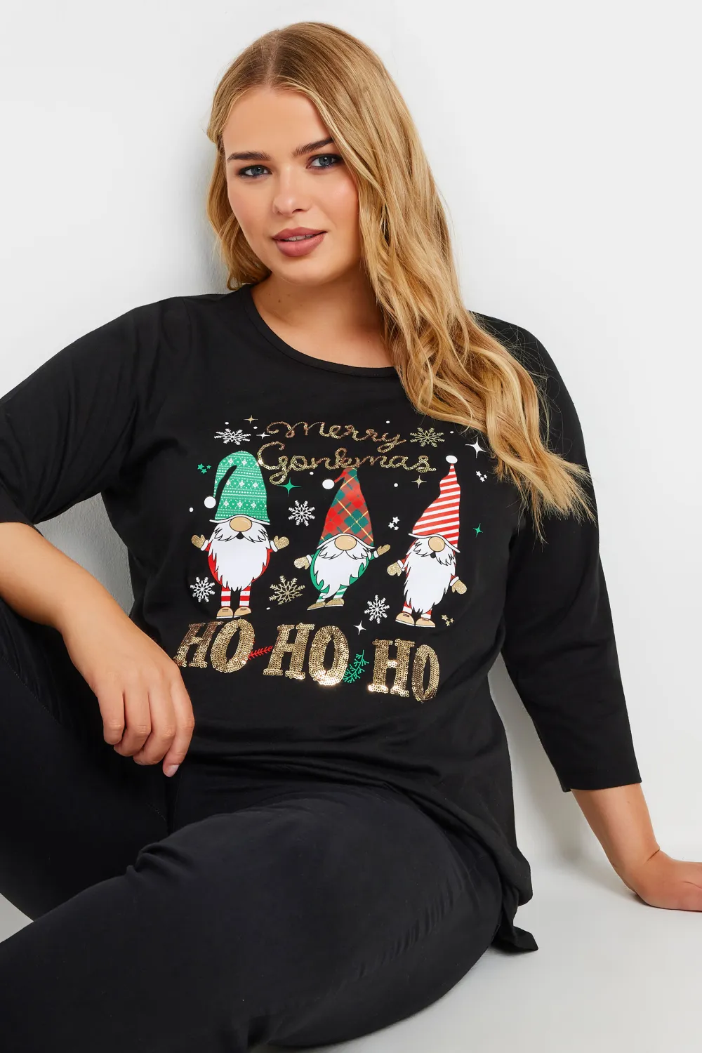 YOURS Curve Black 'Meowy Christmas' Slogan T-Shirt