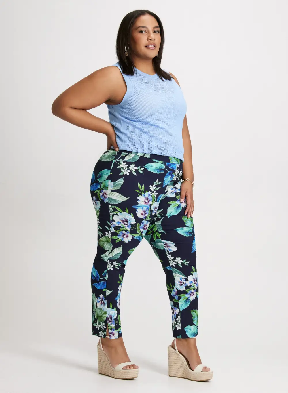 Pull-On Floral Ankle Pants
