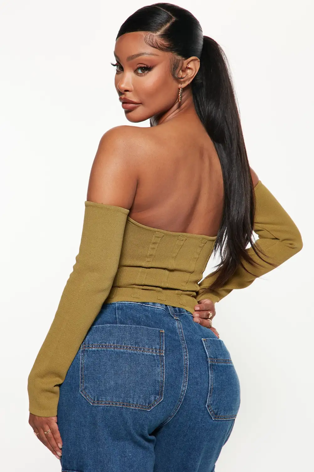 Cutting Edge Off The Shoulder Corset Top - Olive