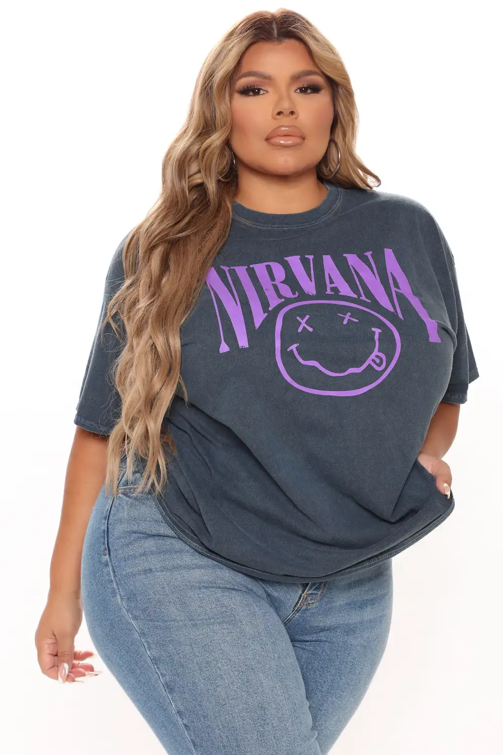 Nirvana Smile Washed Tee - Navy