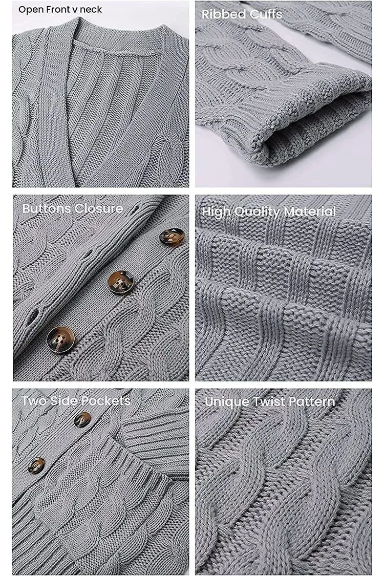 Knitted Solid Color Button Down Chunky Outwear Cardigan
