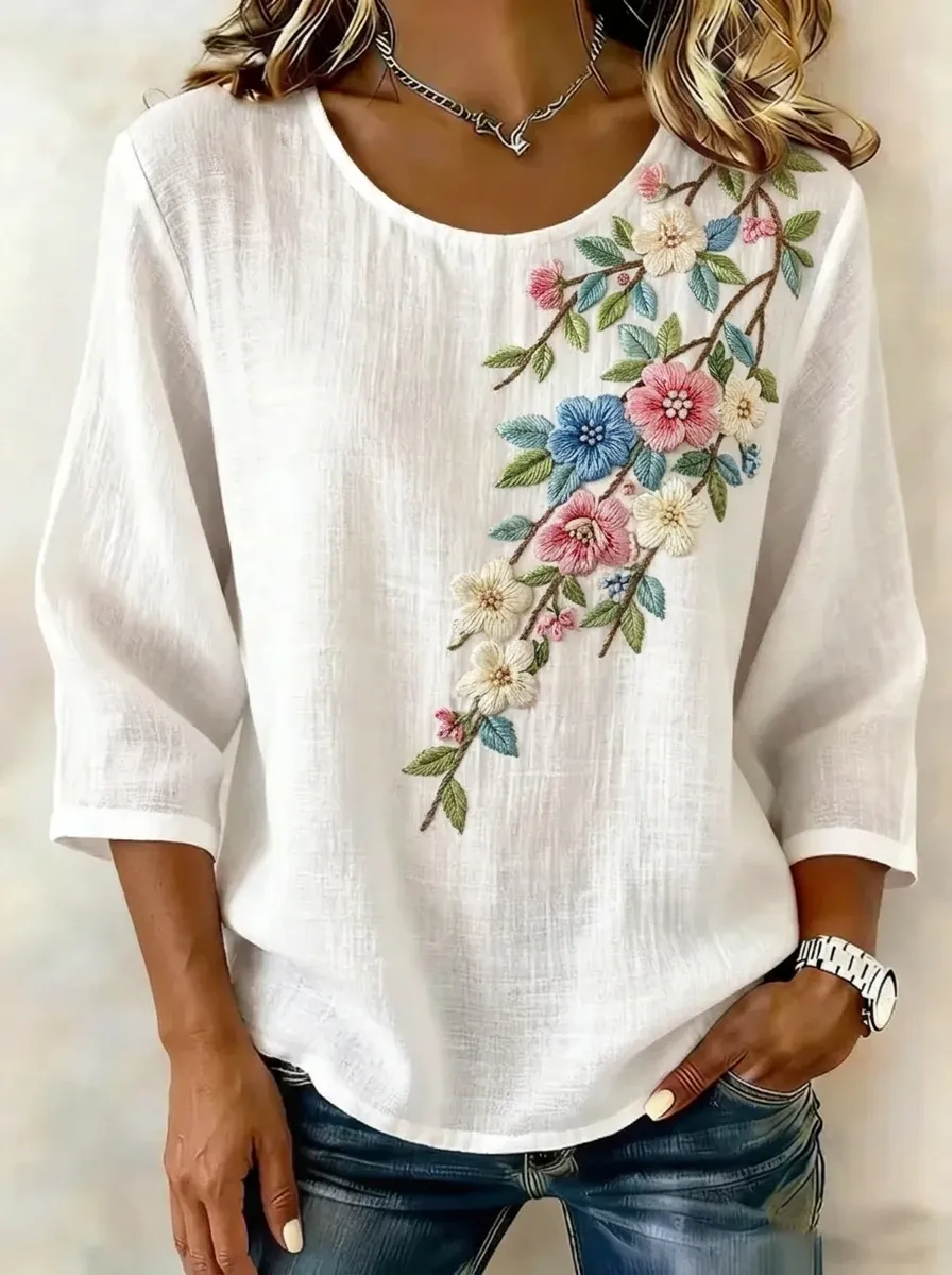 Women's Nashville Floral Embroidery Printed Top