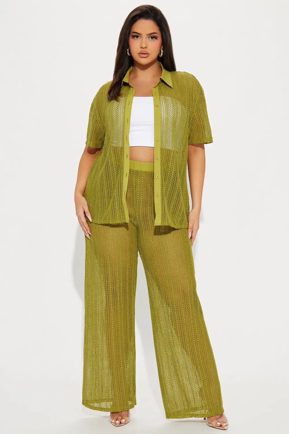 In My Vacay Era Crochet Pant Set - Green