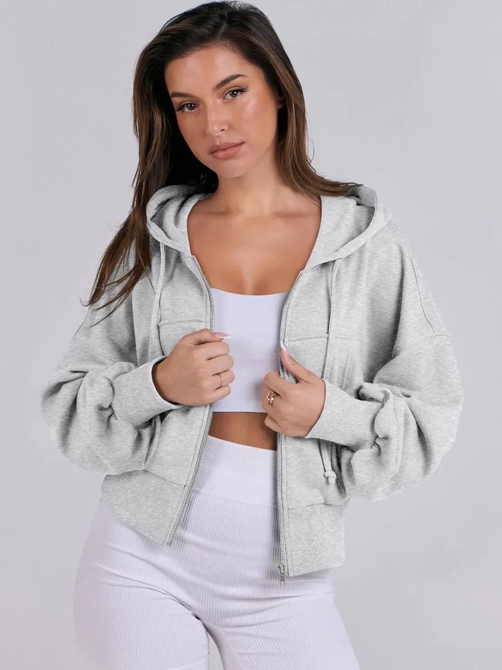 Women's Zip Up Hoodies Cropped Sweatshirts Full Zip Jackets Casual Fashion Fall Outfits Winter Clothes