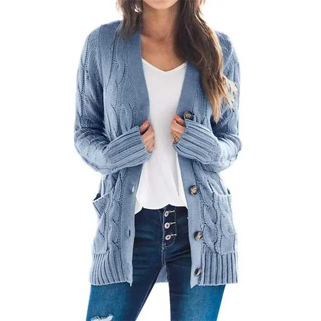 Women's Cardigan Pocket Knitted Button Solid Color Casual Chunky Long Sleeves