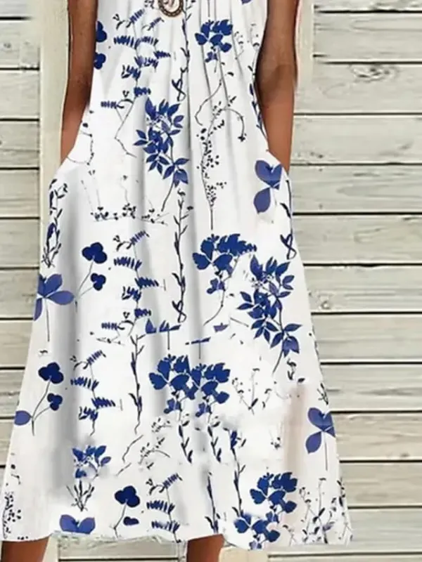 Women's Casual Dress Midi Dress White Short Sleeve Floral Ruched Dress