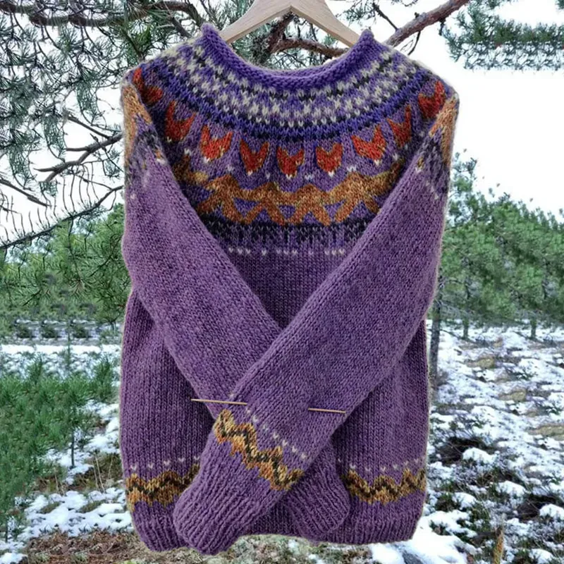 Vintage Icelandic Knit Jacquard Warmth Crew Neck Sweater(Unisex)