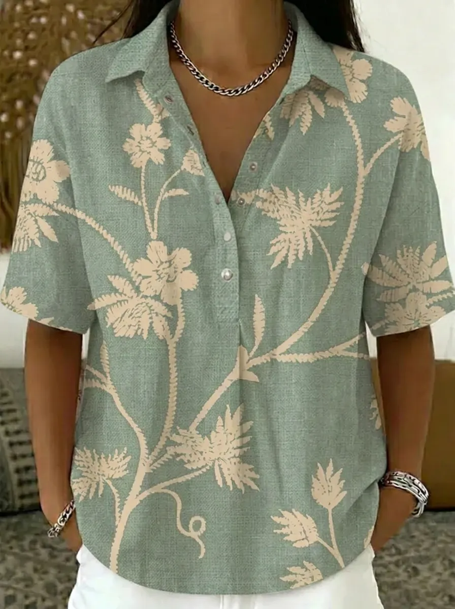 Women's Nashville Floral Botanical Printed V-Neck Shirt
