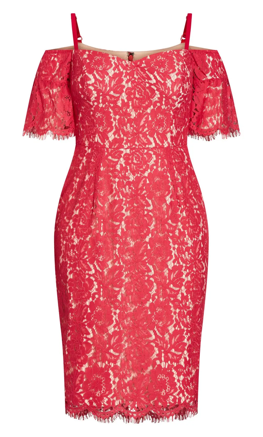 Evans Pink Floral Lace Cold Shoulder Midi Dress
