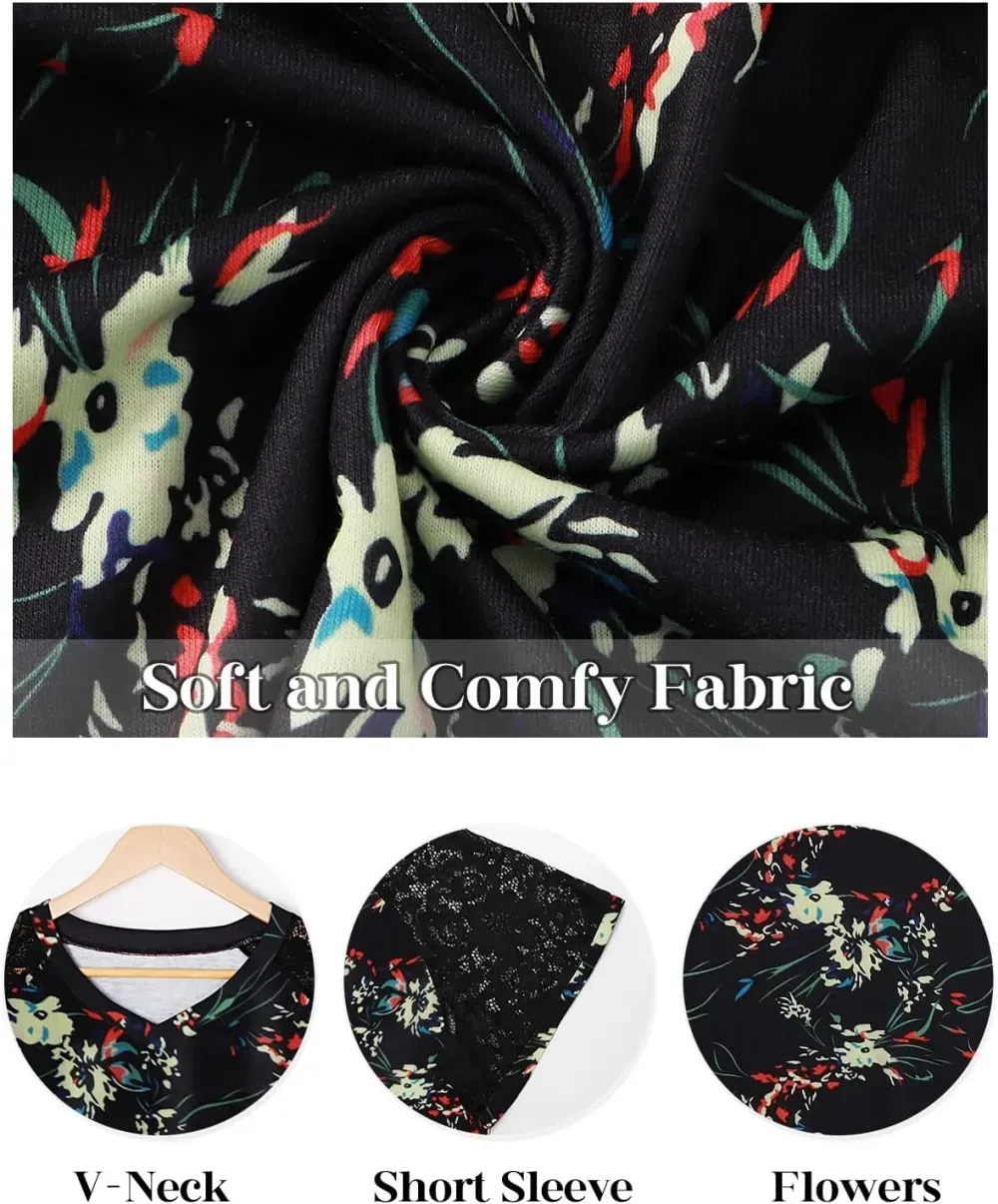 HDLTE Womens Plus Size Tops Floral Bell Sleeves Blouses Summer Crewneck Tunic Loose Casual T Shirts