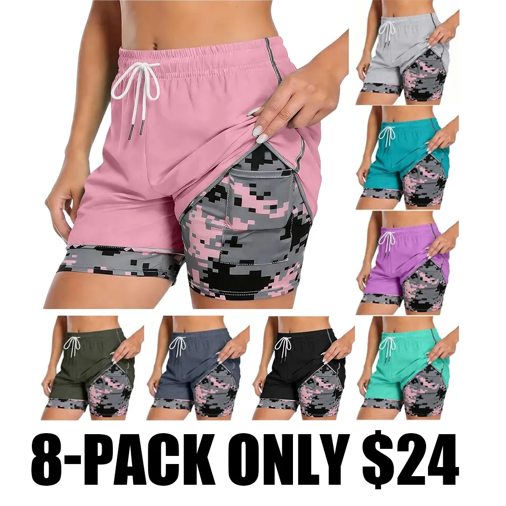 Workout Shorts Women Drawstring High Waist Running Short Pants Quick Dry Gym Athletic Board Clothes with Pockets