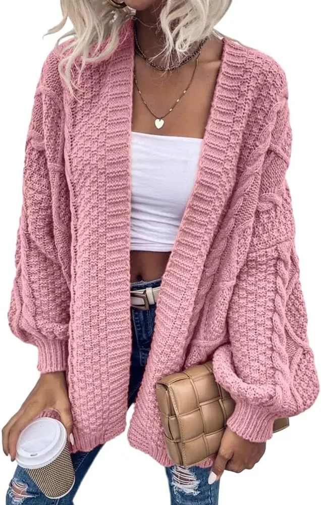 Dyexces Womens Oversized Cardigan Sweaters Open Front Cable Knit Lantern Long Sleeve Chunky Outwear Coats