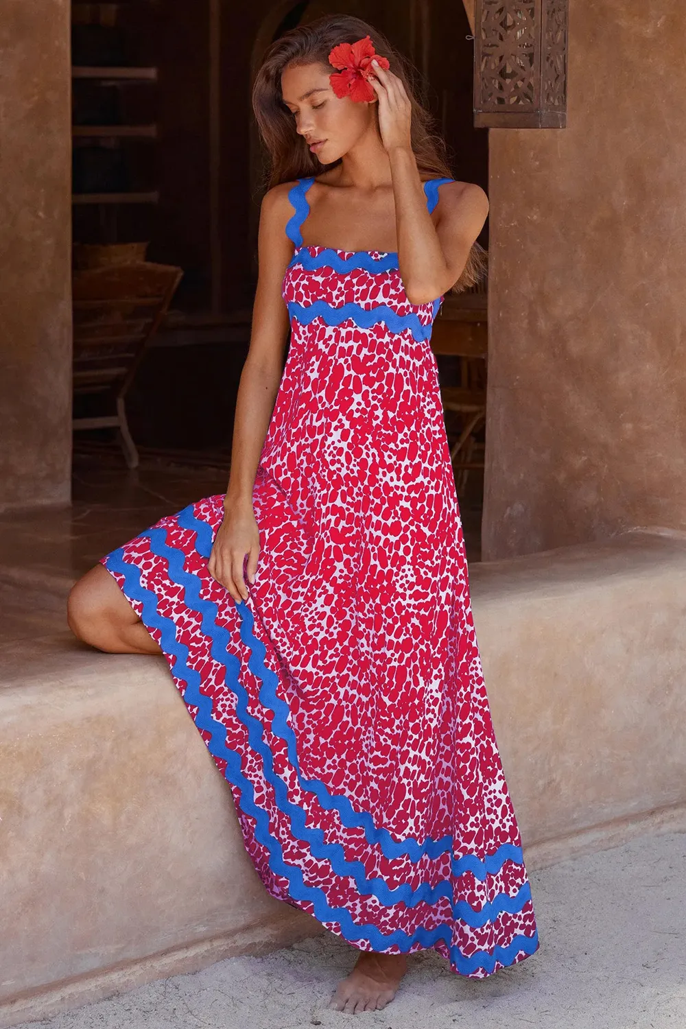 Floral Wave Halter Dress