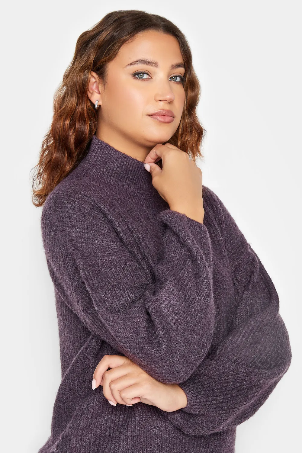 LTS Tall Grey Funnel Neck Knitted Jumper