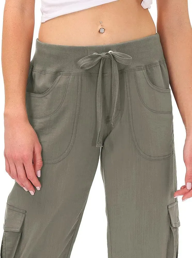 MoFiz Womens Capris with Pockets Loose Fit Casual Capri Pants Dressy Lightweight Ladies Baggy Cargo Pants for Hiking