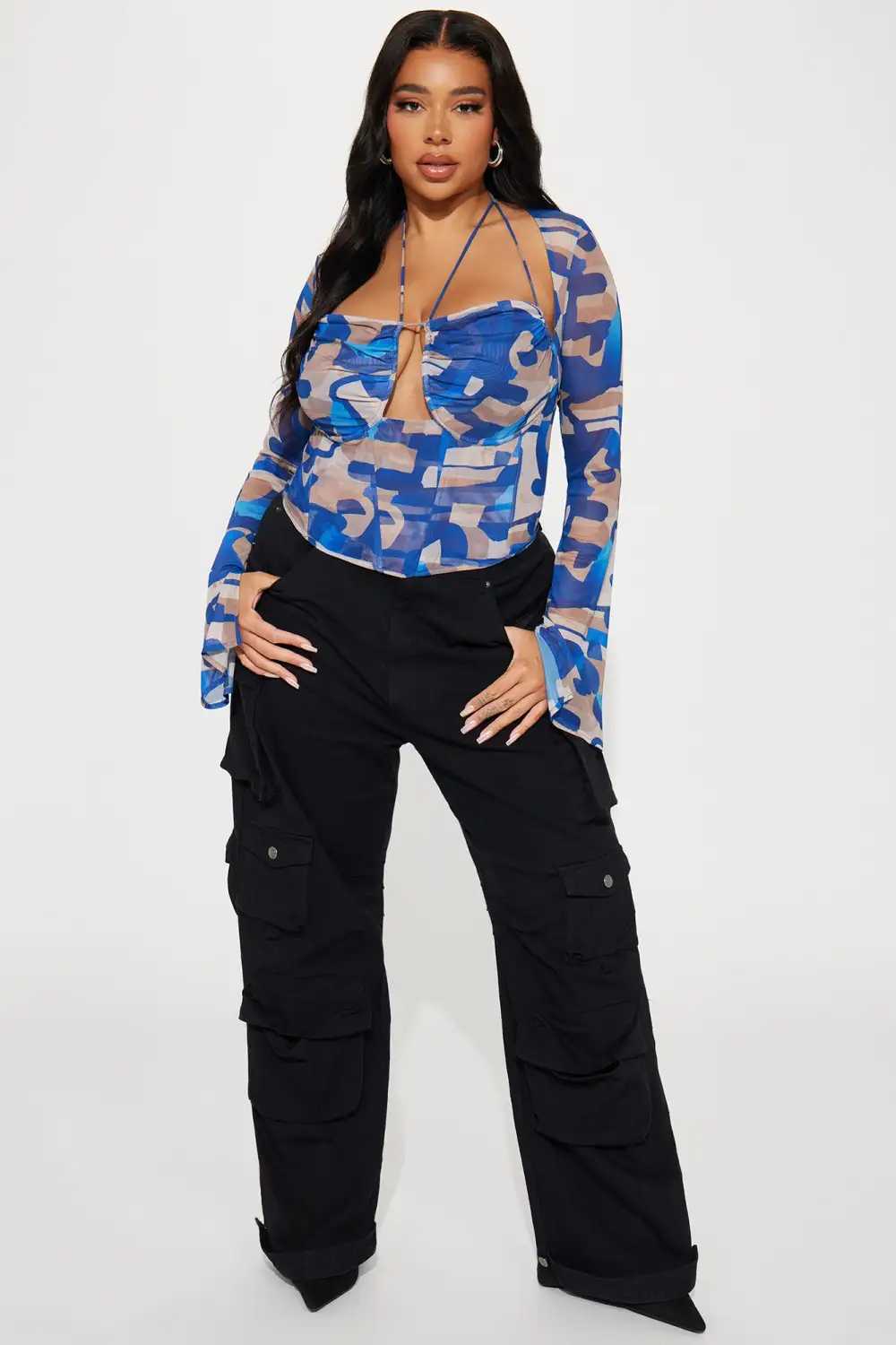 Myra Mesh Corset Top - Blue/combo