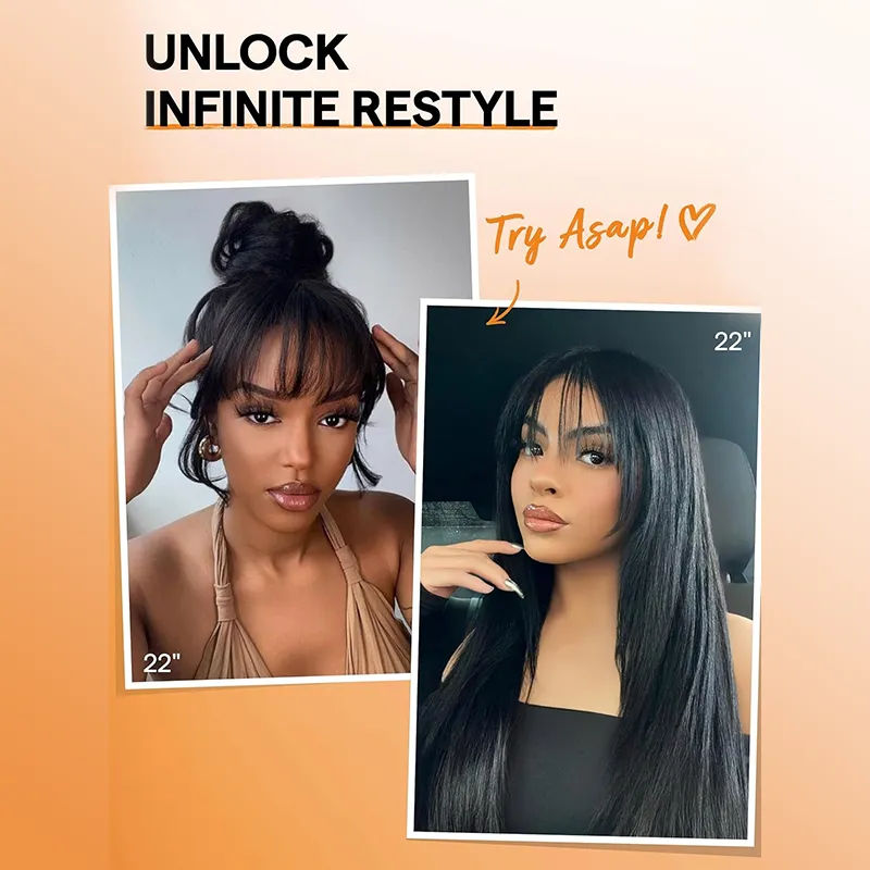 Super Double Drawn 13×6 Full Lace Layered Straight Human Hair Wig With Bangs