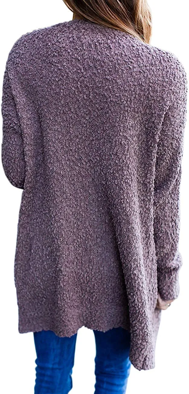 Women's Long Sleeve Soft Chunky Knit Sweater Open Front Cardigans Outwear Coat