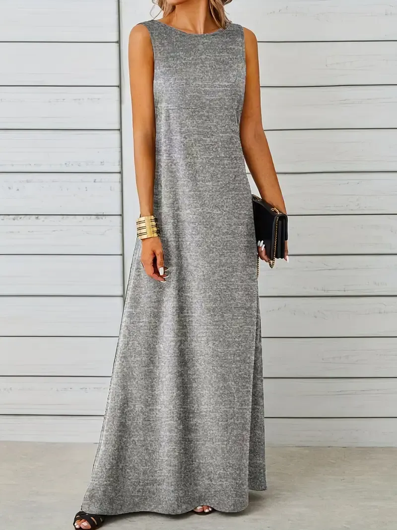Maxi Tank Dress, Sleeveless Solid Casual Every Day Dress, Women's Clothing