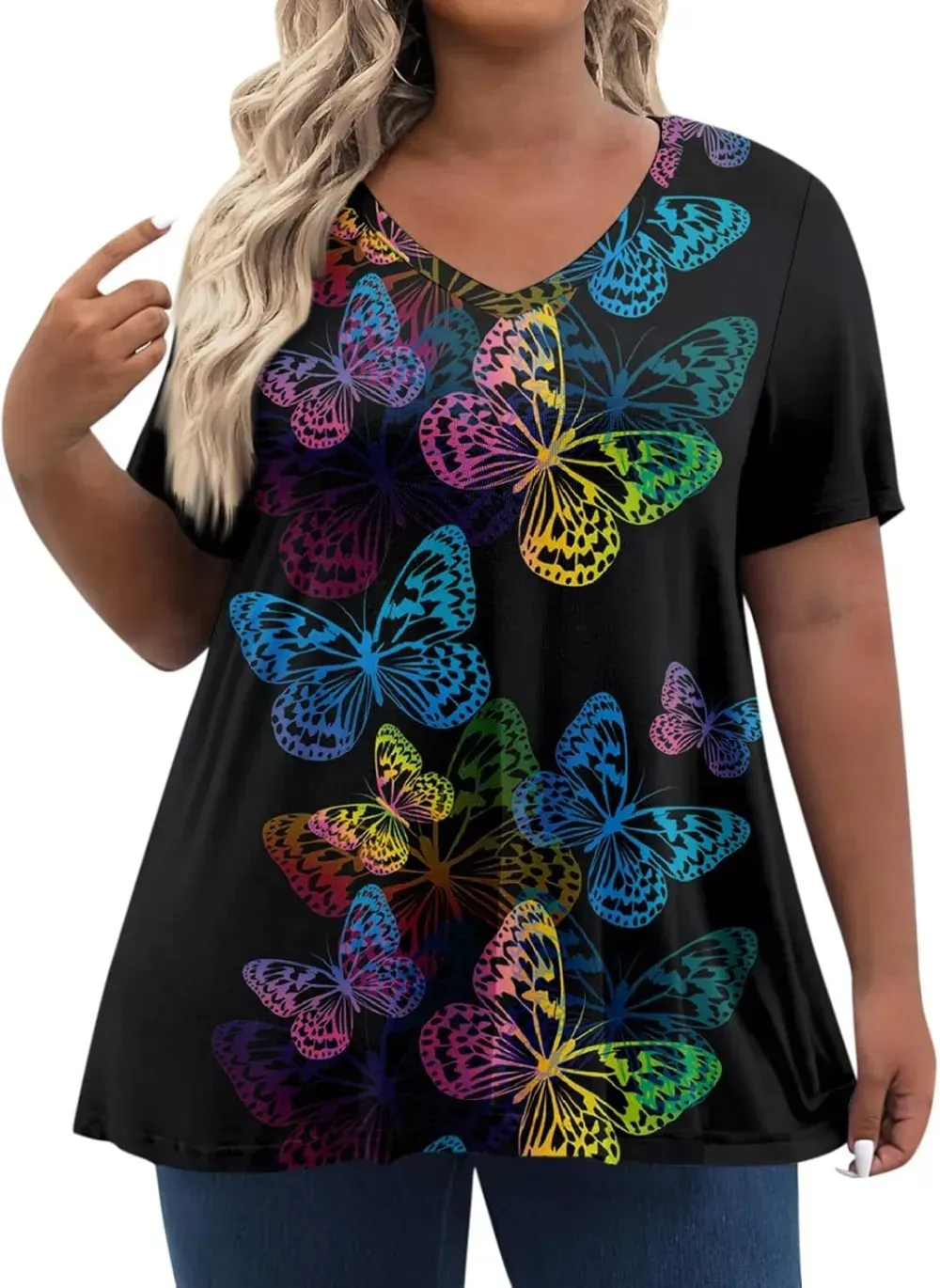 Plus Size Tops for Women Dressy Short Sleeve V Neck Shirts for Women Summer Tops for Women 2024 Floral Print Top