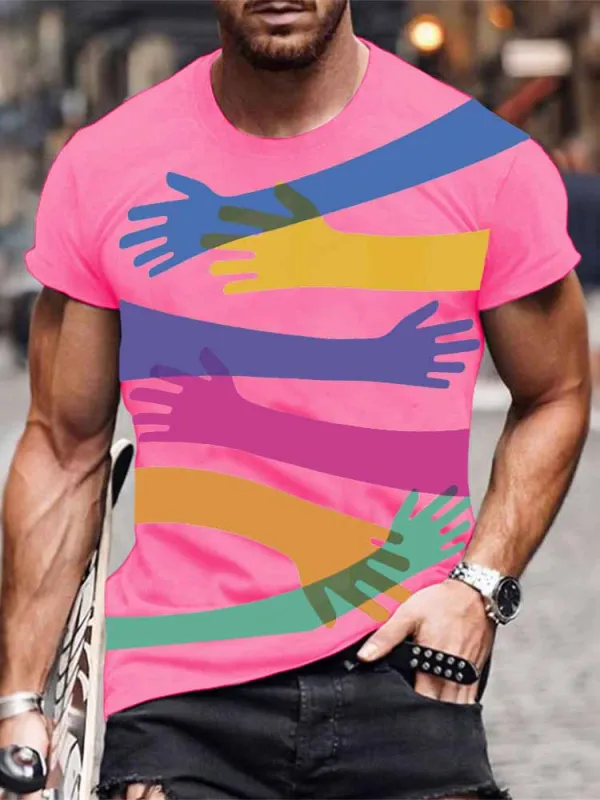Men's Pride Month Print Short Sleeve Round Neck Cotton T-Shirt