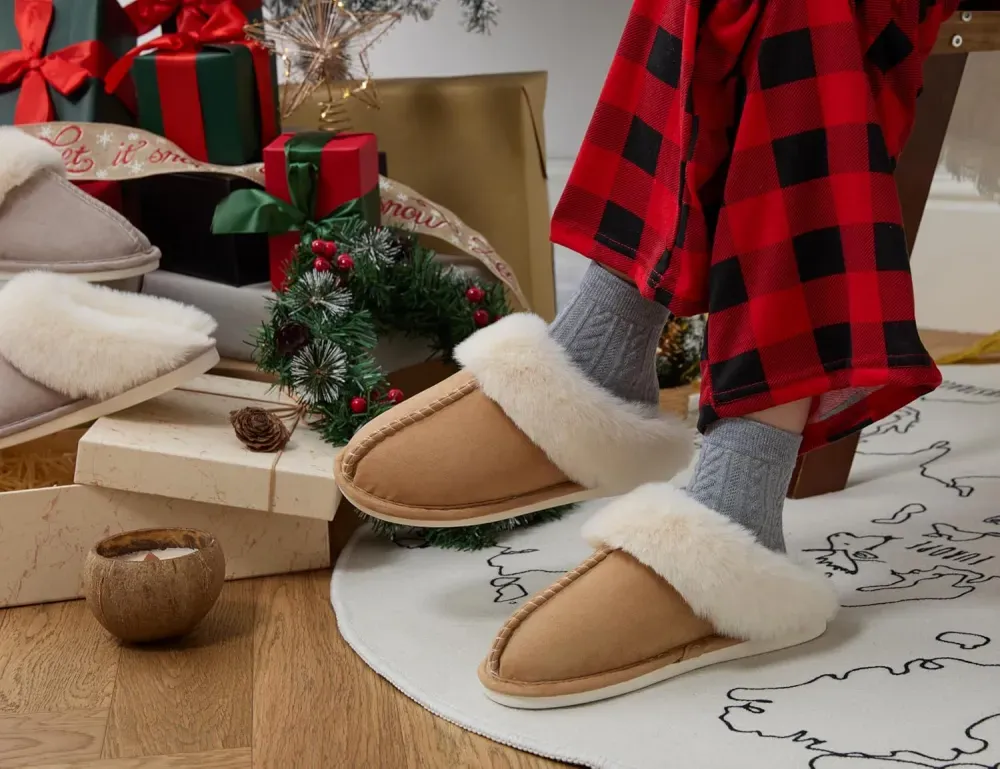 Womens Slipper with Memory Foam Fluffy Soft Warm Slip On House Slippers Anti-Skid Cozy Plush for Indoor Outdoor