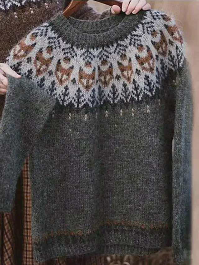 Women's Sweater Pullover Sweater Jumper Casual Soft Geometric Color Block Ribbed Crew Neck Knitted Long Sleeve Regular Tops Knit Outdoor Daily Weekend Pink Blue Fall Winter