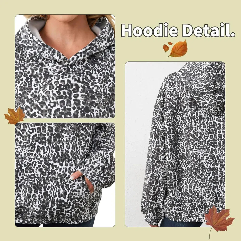 Womens Camo Hoodies Maple Leaf Print Oversized Hooded Sweatshirt Fleece Pullover Sweatshirts Long Sleeve with Pocket